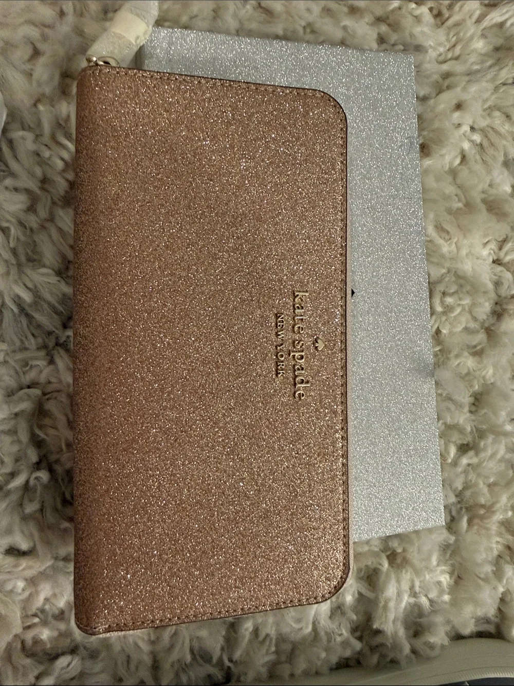 kate spade Rose Gold Glitter Zip Wallet